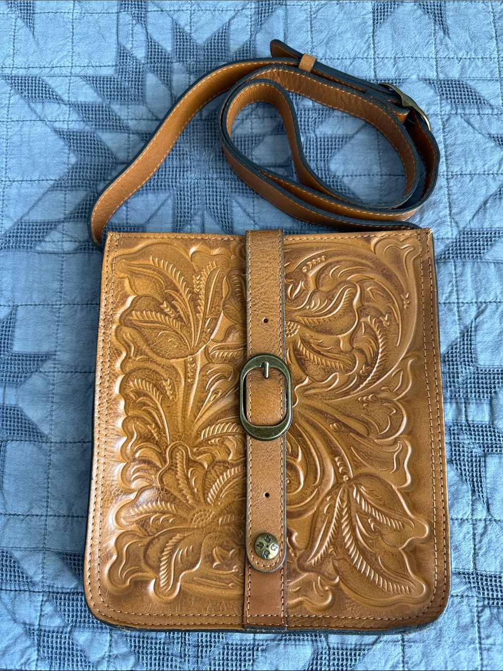Patricia Nash Tooled Leather Crossbody in Caramel
